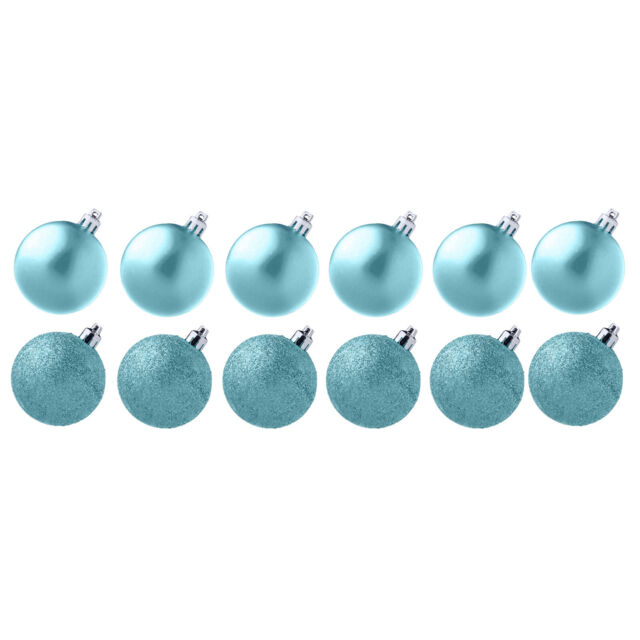 Christmas Ice Blue 12 Pack 30mm Baubles Glitter / Plain Decorations