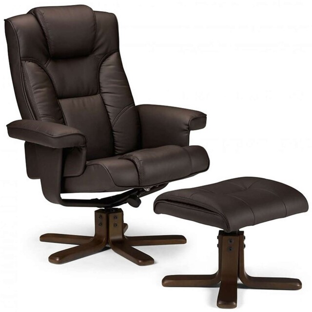Swivel Armchair Recliner & Foot Stool Walnut Brown Lounge Chair Home