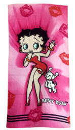 Beach Towel Betty Boop Kisses Lips Dog Pink Red Black White Cotton