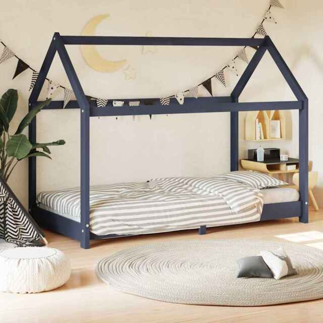Kids Bed Frame Grey Solid Pine Wood 80x160 Cm Vidaxl