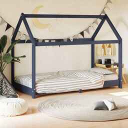 Kids Bed Frame Grey Solid Pine Wood 80x160 Cm Vidaxl