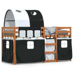Bunk Bed With Curtains White & Black 90x200 Cm Solid Wood Pine Vidaxl