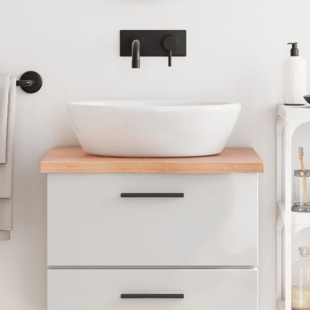Light Brown Solid Oak Wood Bathroom Countertop 60x60x4 Cm Handmade