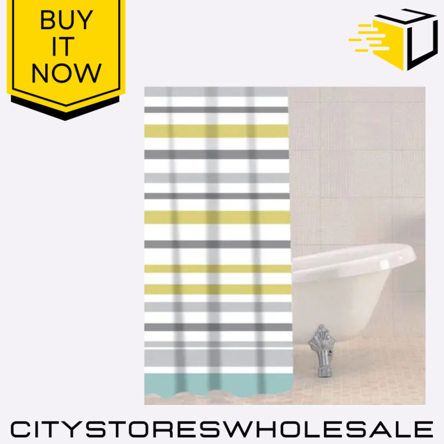 Sabichi Ocean Stripe Shower Curtain With 12 Hooks Waterproof & Stylish