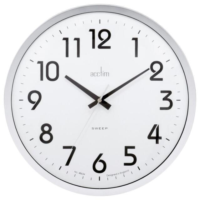 Orion 320mm Silent Sweep Non-ticking Wall Clock, White / Chrome -