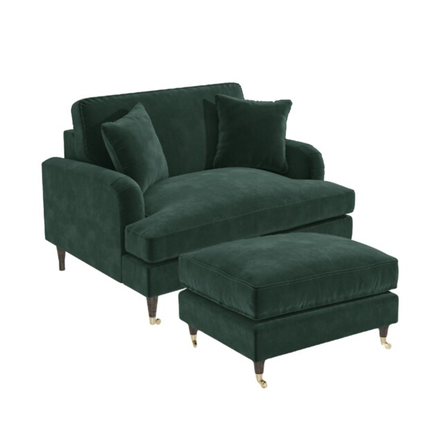 Dark Green Velvet Love Seat And Footstool - Payton Bun/pay028/84478