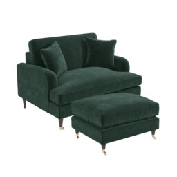 Dark Green Velvet Love Seat And Footstool - Payton Bun/pay028/84478