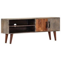 Solid Rough Mango Wood Tv Cabinet Grey 130x30x46cm Hifi Entertainment