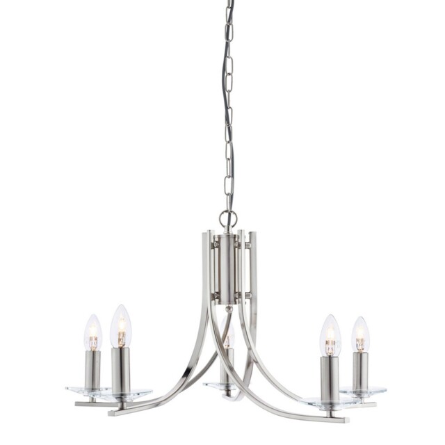 5 Lights Satin Silver Finish Arms Ceiling Pendant Light With Clear