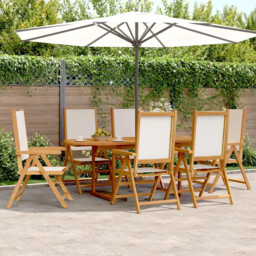 7 Piece Garden Dining Set Cream White Fabric And Solid Wood Vidaxl