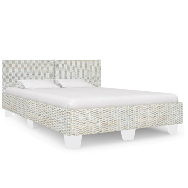 Rattan Bed Frame Grey 140x200 Cm Mahogany & Mango Wood Natural Rattan