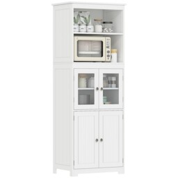 Homcom Kitchen Cupboard Storage Cabinet Adjustable Shelves, Glass