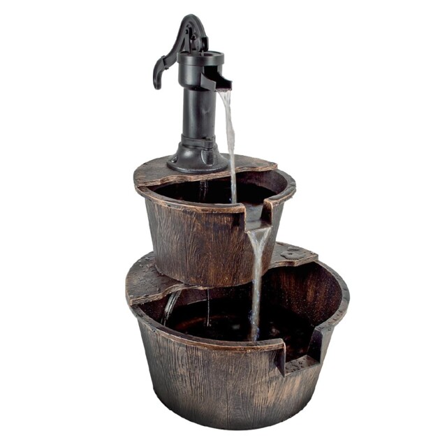 Gardenkraft Rustic 2-tier Garden Water Fountain, Outdoor Barrel