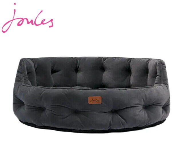 Joules Chesterfield Pet Dog Bed Luxury Velvet Grey Soft Comfy Bed - 2