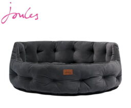Joules Chesterfield Pet Dog Bed Luxury Velvet Grey Soft Comfy Bed - 2