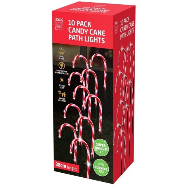 Festive Magic Led Candy Cane Path Lights 10pk