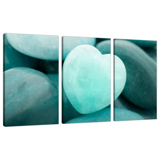 Set Of Three Shabby Chic Teal Blue Green Canvas Pictures Wall Art 3080