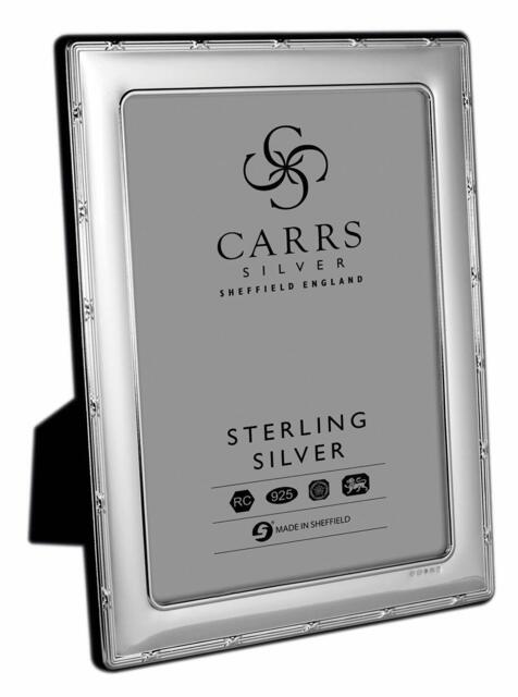 "Carrs - Sterling Silver Photo Frame Reed & Ribbon Wood Back - 7"" X 5"""