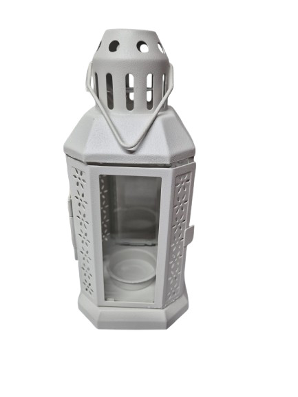 Ikea White Enrum Lantern Tealight Candle Holder Hanging Glass, Metal