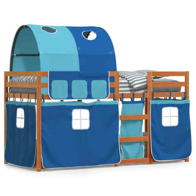 Bunk Bed With Curtains Blue 90x190 Cm Solid Wood Pine Vidaxl