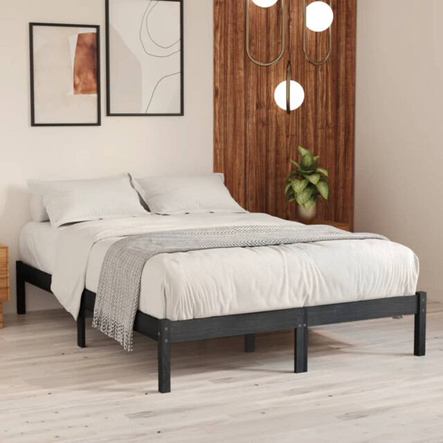 Bed Frame Solid Pine Wood Grey 200x200 Cm Slatted Extra-long Modern