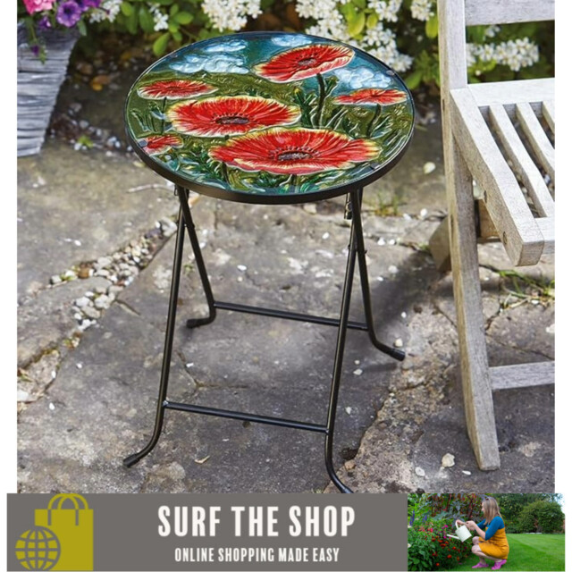 Smart Garden Red Poppy Flower Glass Garden Side Table Folding Indoor