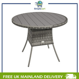Outdoor Pe Rattan Dining Table W/ Wood-plastic Composite Top, Grey