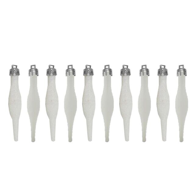 Christmas White 10 Pack 90mm Droplets Glitter / Plain Decorations