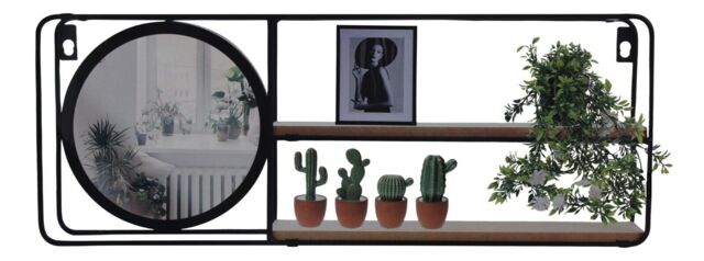 Metal Floating Shelf Black Metal Wall Rack With Mirror Wall Mounting