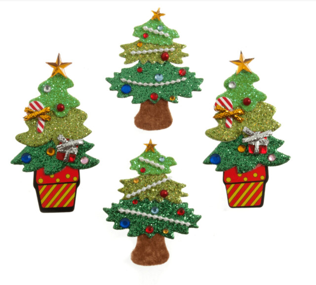 Glitter Christmas Tree Craft Embellishments – Pack Of 4 - Galedi Pins