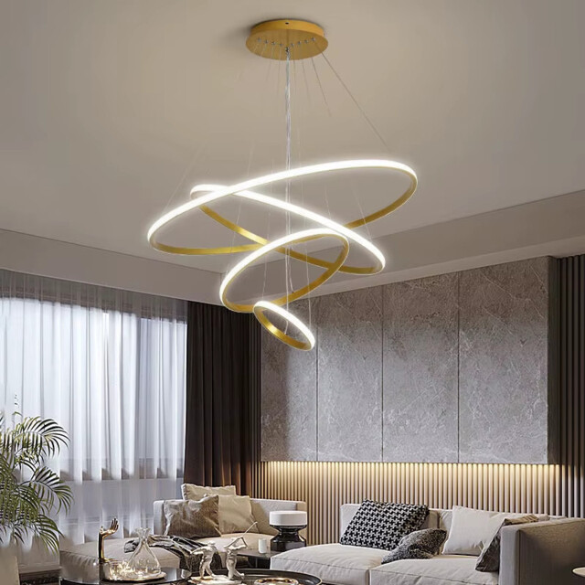 Modern Pendant Lamp Led Rings Circle Ceiling Hanging Chandelier Black