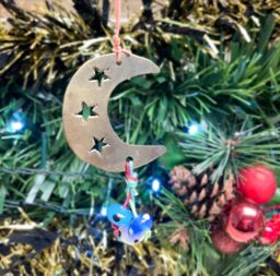 Moon Set Of 3 Iron Christmas Hanging Ornament With Rainbow Glass Beads
