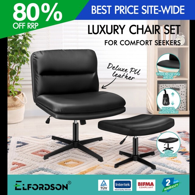 Elfordson Office Chair Dual Padded Cross-legged Swivel Adjustable