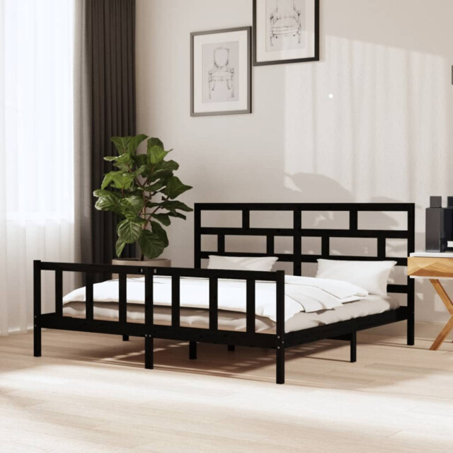 Bed Frame Solid Pine Wood Black 75x190cm Small Single With Rustic