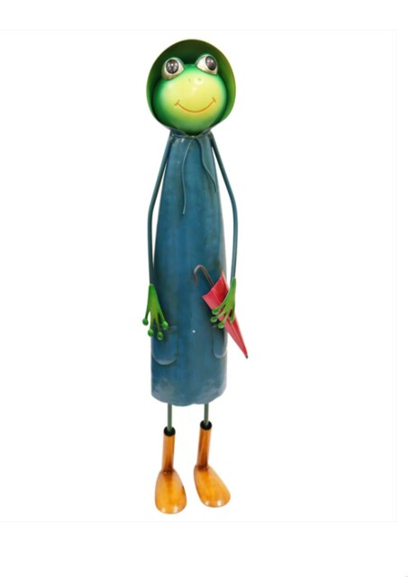 Tall Blue Soggy Froggy Metal Frog Garden Sculpture Outdoor Or Indoor