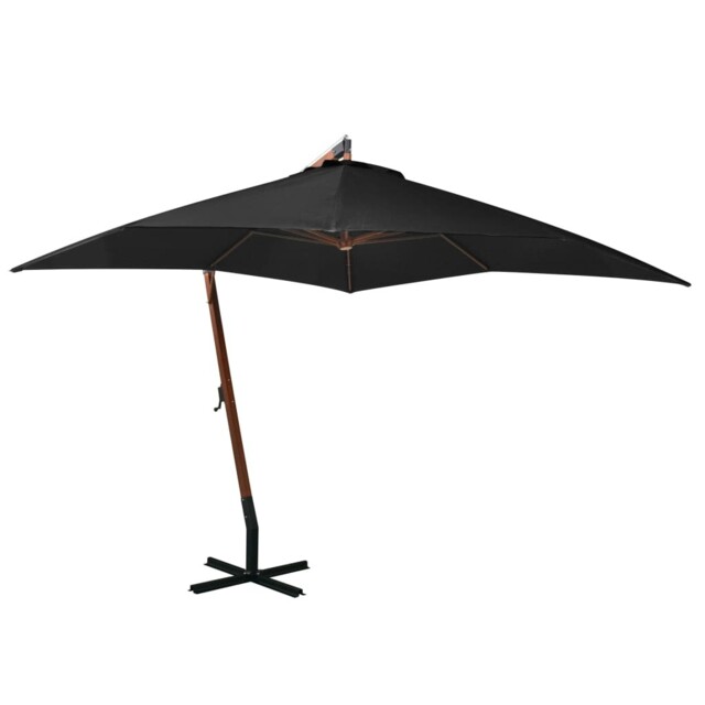 Hanging Parasol With Pole Outdoor Sunshade Umbrella Solid Fir Wood