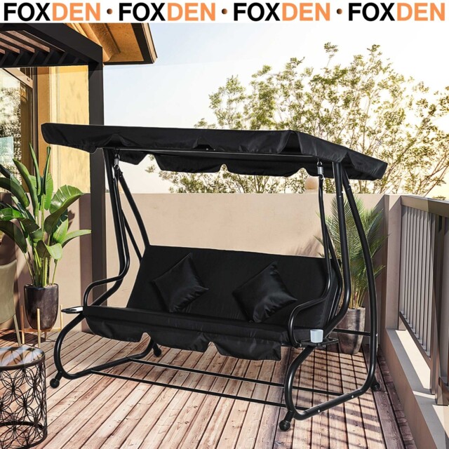 Outdoor Three-seater Porch Garden Swing Chair With Adjustable Canopy