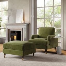 Olive Velvet Armchair And Footstool - Payton Bun/sof165/85504