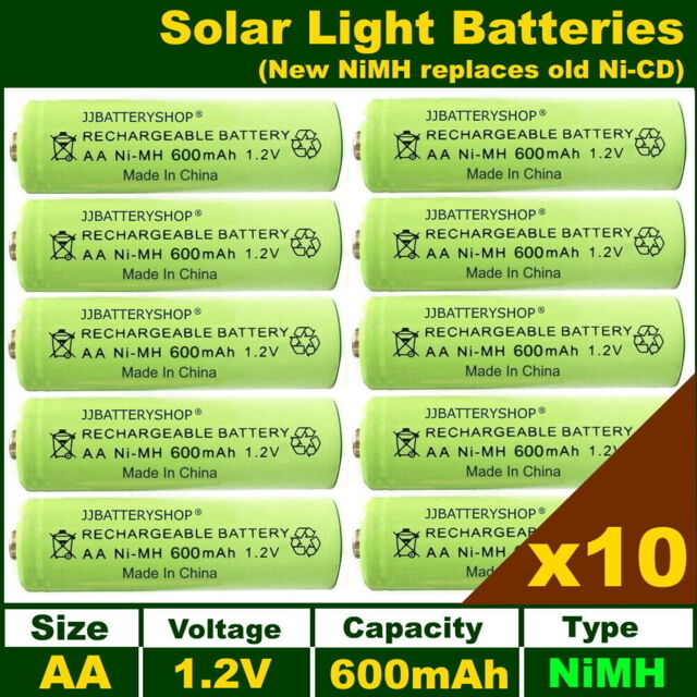 10 X Aa 1.2v 600mah Nimh Rechargeable Solar Light Batteries - Nimh