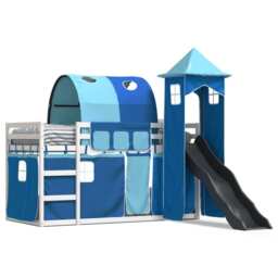 Bunk Bed With Slide And Curtains Blue 90x200 Cm Vidaxl