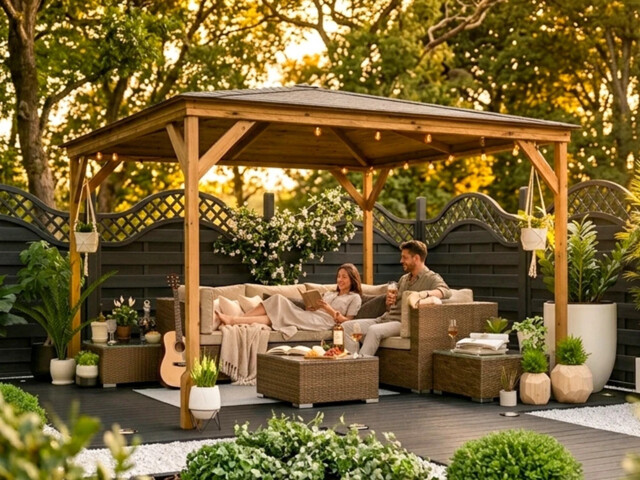 Wooden Garden Gazebo 3m X 3m, Black Shingles Included, Utopia 300