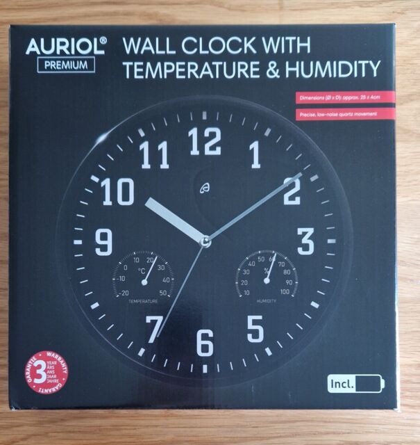 Auriol Wall Clock 25cm X 4cm With Temperature & Humidity - Made In