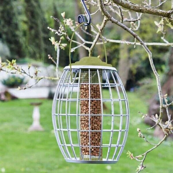 Squirrel Proof Bird Feeder Nut Hanging Feed Station Green Metal