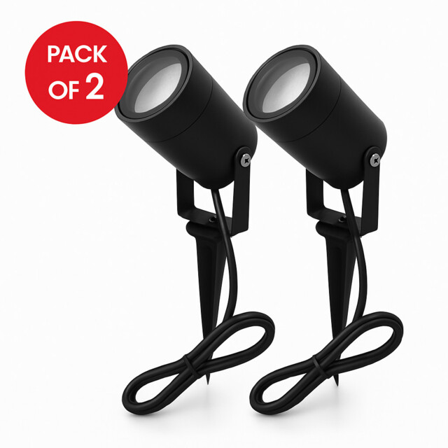 Twin Pack Knightsbridge Gu10 Ip65 Outdoor Spike/wall Lights + 2× 6w