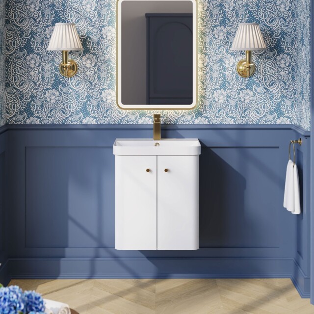 Nuie Core 500mm Wall Hung 2-door Basin Vanity Unit Gloss White