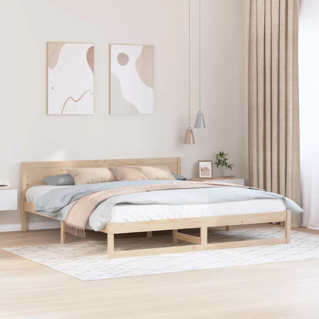 Bed Frame With Headboard Brown 180 X 200 Cm Solid Pine Wood Vidaxl