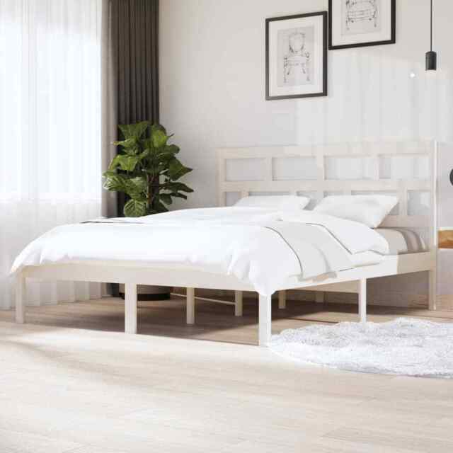 Bed Frame White 180x200 Cm Super King Size Solid Wood Vidaxl
