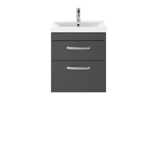 Nuie Athena Gloss Grey 500mm Wall Hung 2 Drawer Vanity Unit And Thin