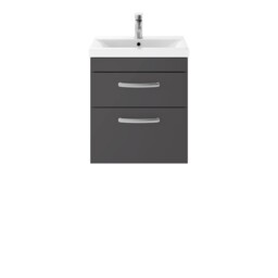 Nuie Athena Gloss Grey 500mm Wall Hung 2 Drawer Vanity Unit And Thin