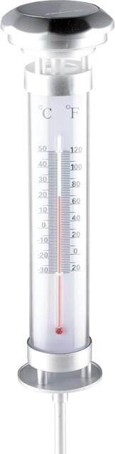 Grundig Outdoor Solar Led Thermometer Lamp With Stake, Silver Round